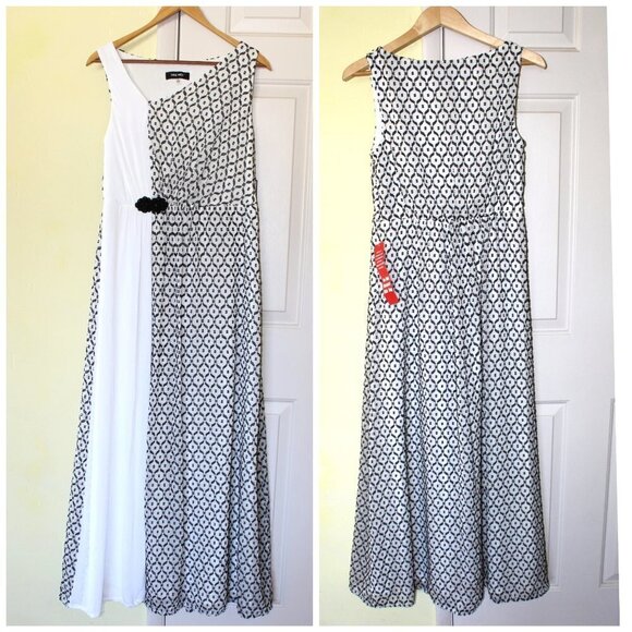 New Nine West black & white evening Maxi dress geometric print Color block Sz. 8 - Picture 1 of 13